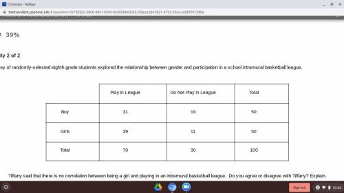 Tiffany said that there is no correlation between being a girl and playing in an intramural basketb