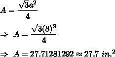 The area of the triangle is ____ (rounded to the ones place) inches squared