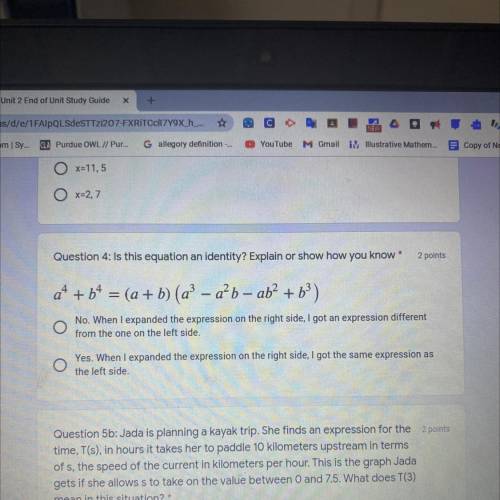 Use picture

Question 4: Is this equation an identity? Explain or show how you know *
2 points
at