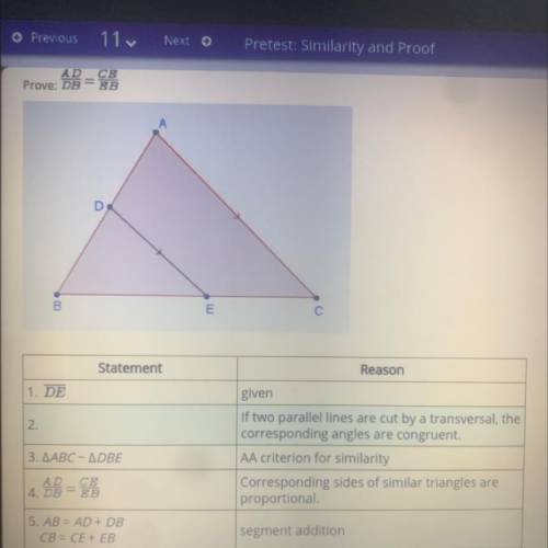 What is the missing step in this proof￼

Answers are: A. CAB, ACB, EDB, DEB
B. ADE, DBE, CED, EBD