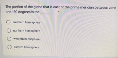 The portion of the globe that is east of the prime meridian between zero and 180° is the ______.