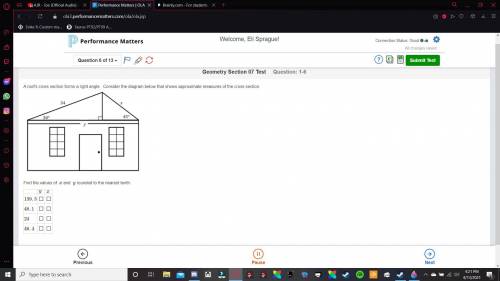 need to find x and y (A roof's cross section forms a right angle. Consider the diagram below that s