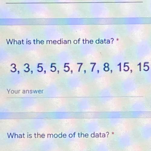 What is the median of the data set?
3,3,5,5,5,7,7,8,15,15