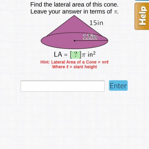 Find the lateral area of this cone.