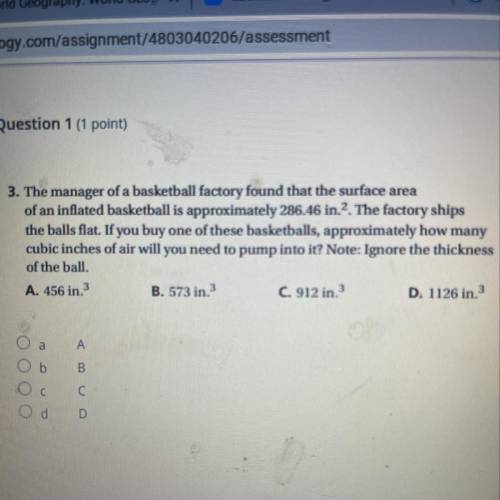 3. The manager of a basketball factory found that the surface area

of an inflated basketball is a