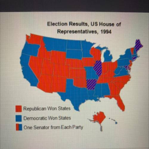 What do the striped states represent?

a senator from each party
two Democratic senators
two Repub