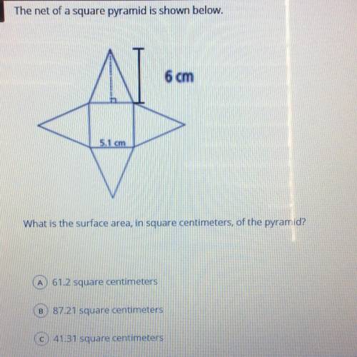 What is the surface area?
A: 61.2
B: 87.21
C: 41.31
D: 15.3