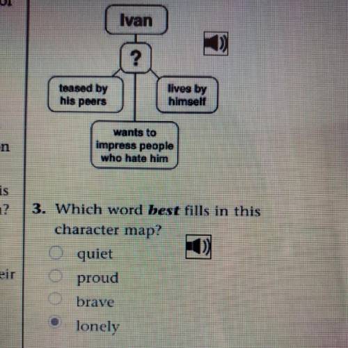 3. Which word hest fills in this

character map?
-quiet
-proud
-brave
-lonely