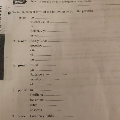 Write the write the correct form of the following verbs in the preterite.