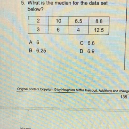 What is the median for the data set below?