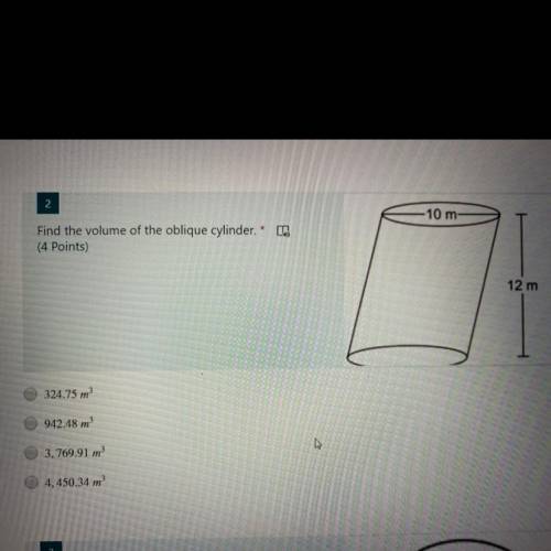 Find the volume of the oblique cylinder.