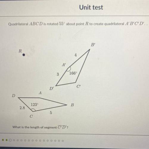 Quadrilateral ABCD is rotated 55 degrees about point R to create quadrilateral A'B'C'D'
 

what is