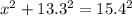 x^2+13.3^2=15.4^2