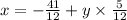 x =  -  \frac{41}{12}  + y \times  \frac{5}{12}