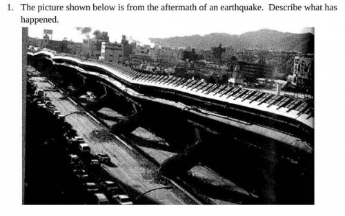 The picture shown below is from the aftermath of an earthquake. Describe what has happened.
