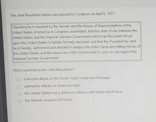 The Joint Resolution below was passed by Congress on April 6, 1917.​