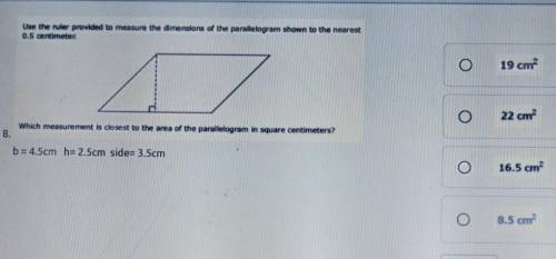 Use the ruler provided to measure the dimensions of the parallelogram shown to the nearest 0.5 cent