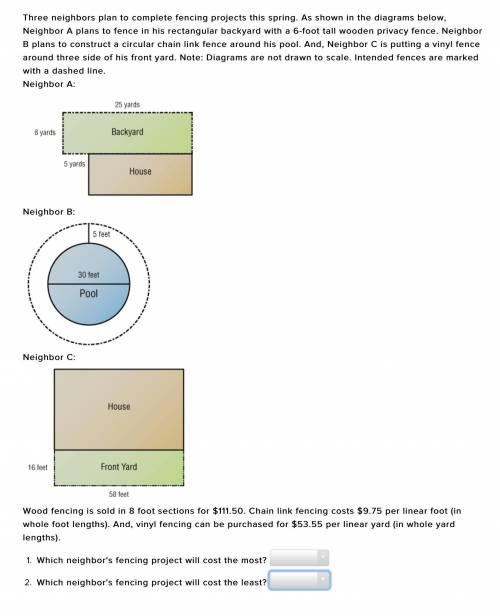 60 POINTS! (Reported if incomplete/absent)

Three neighbors plan to complete fencing projects this