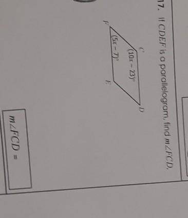 If CDEF is a parrallelogram, find FCD​