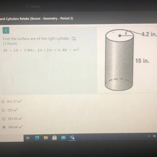 Find the surface are of the right cylinder