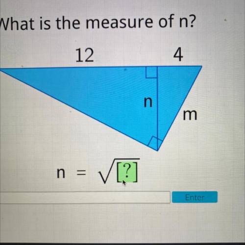 I WILL GIVE YOU BRAINLIEST!

What is the measure of n?
12
4
n
m
n =
V[?]
Enter