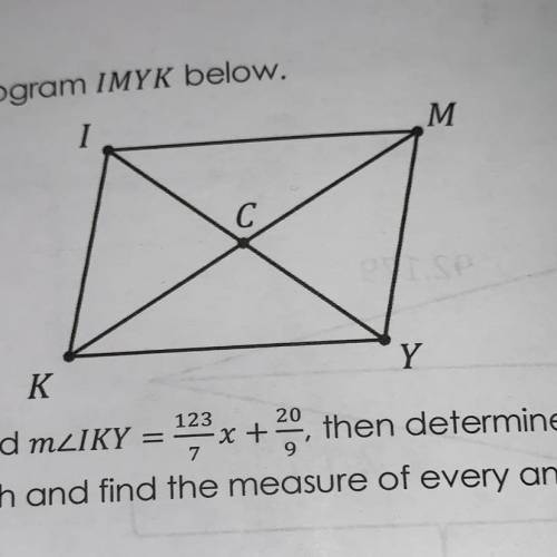 HELP ⚠️

Consider the parallelogram.
If M_KIM = Sx - and MZIKY =
Ex +20, then determine the value