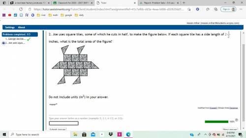 Joe Uses square tiles, some of which he cuts in half, to make a figure below. if each square tile h