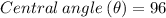 Central\: angle \:(\theta) = 96\degree