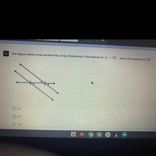 If the measure of <1 = 37 degrees what is the measure of <3