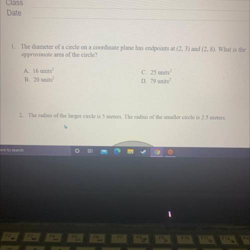 The diameter of a circle on a coordinate plane has endpoints at 2:30 in to eight what is the approx