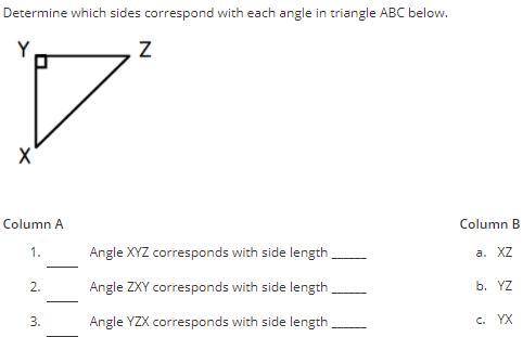 Determine which sides correspond with each angle in triangle ABC below