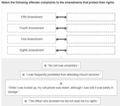 Match the following offender complaints to the amendments that protect their rights.

Fifth Amendm