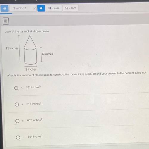 What is the volume of plastic used to construct the rocket if it is solid? Round your answer to the
