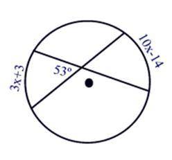 Two chords intersect within a circle to form an angle whose measure is 53 degrees. If the arcs are