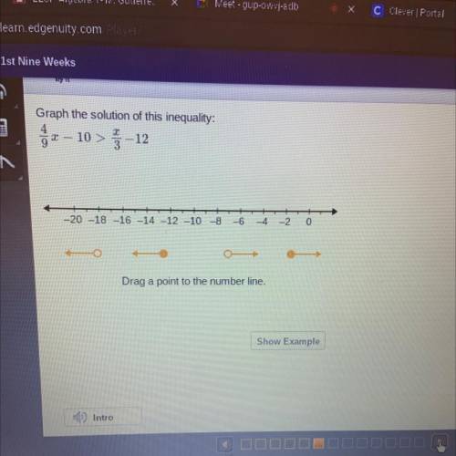 Graph the solution of this inequality:

- 10 >
92-
> ;-12
-20 -18 -16 -14 -12 -10 -8
-6
-4
-