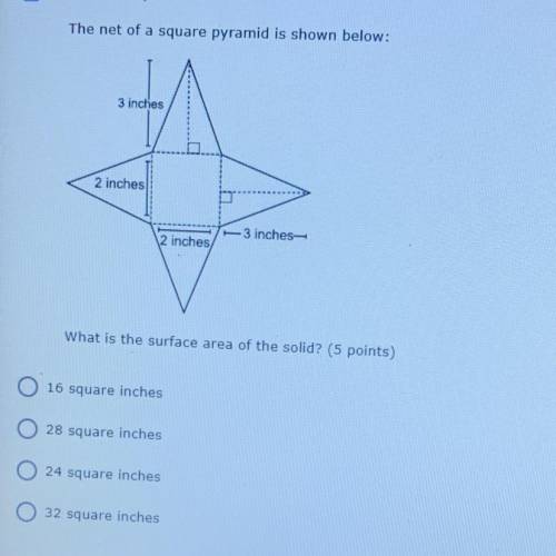 The net of a square pyramid is shown below: