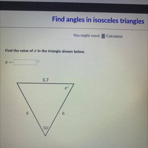 Find the value of X in the triangle shown below