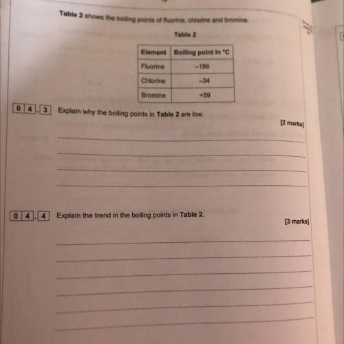 Explain why the boiling points in table 2 are low.

Explain the trend in the boiling points in tab