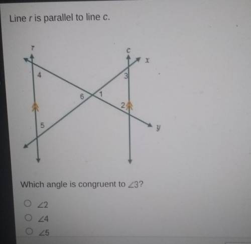 Line r is parallel to line c

which angle is congruent to ∠3?O ∠2O ∠4O ∠5O ∠6​