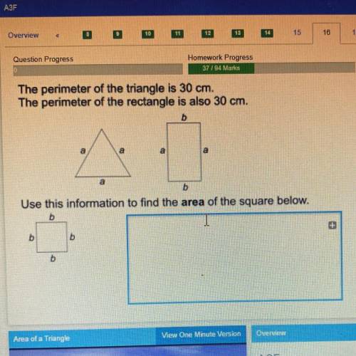 The perimeter of the triangle is 30 cm.

The perimeter of the rectangle is also 30 cm.
b
a
a
a
a
R