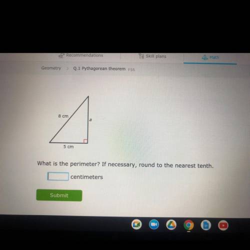 8 cm
5 cm
What is the perimeter? If necessary, round to the nearest tenth.
centimeters