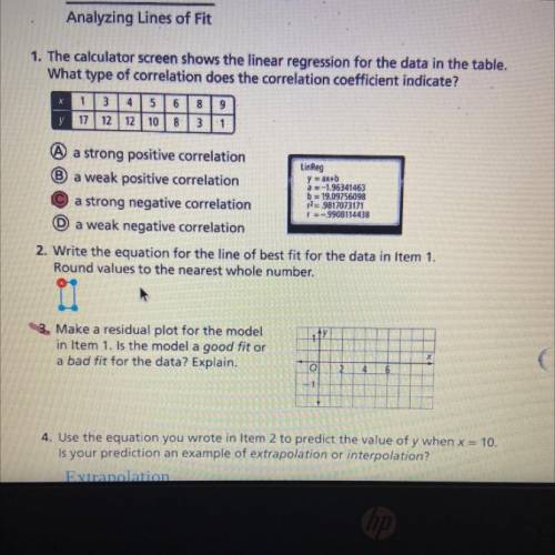 Write the equation for the line of best fit for the data in Item 1.

Round values to the nearest w