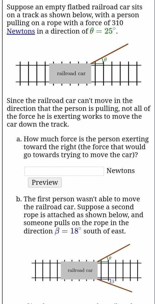 Suppose an empty flatbed railroad car sits on a track as shown below, with a person pulling on a ro