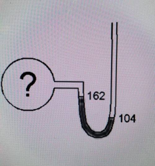 The diagram at right shows a manometer connected to a flask. The mercury levels are measured in mm.