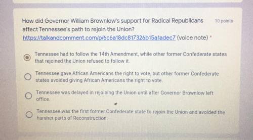 How did Governor William Brownlow's support for Radical Republicans

affect Tennessee's path to re
