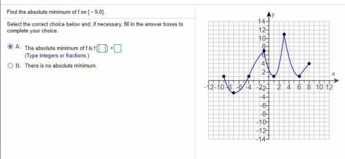 Find the absolute minimum of f on ​[​-9,8​].
Look at picture for graph!