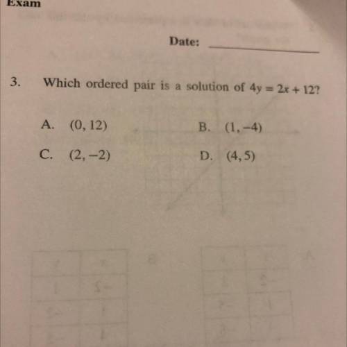 Which ordered pair is a solution of 4y=2x+12?