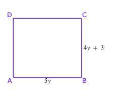 Find the perimeter of the square. (hint : make one side = to the other side to find y. Remember, yo
