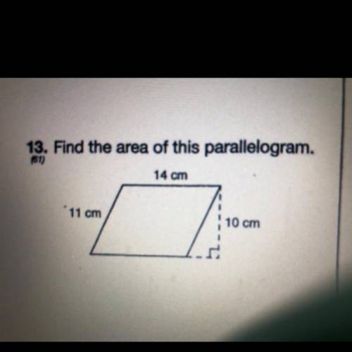 Find the area of this parallelogram, top= 14 left= 11 right = 10