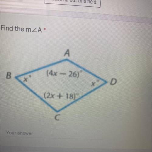 Find the m
A
B
(4x - 26)
D
(2x + 18)
С